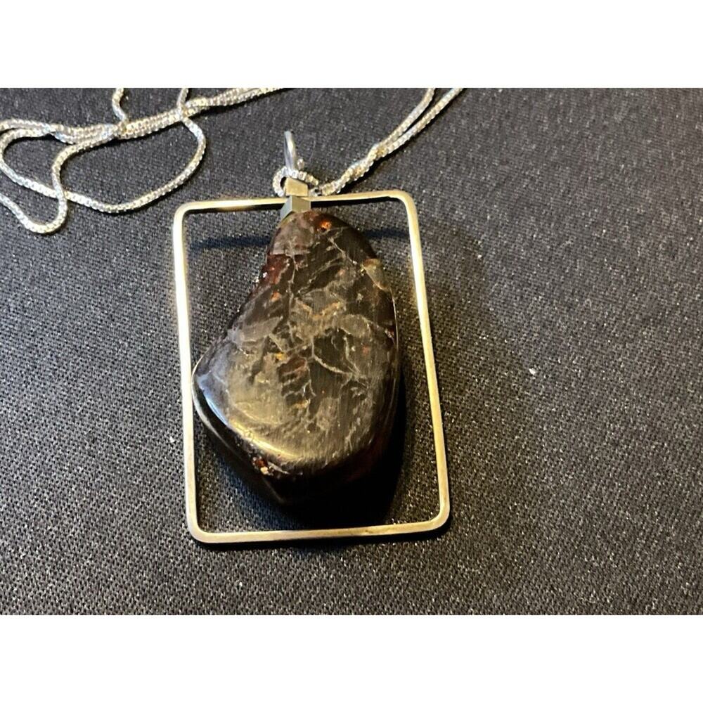 925 Sterling Silver Cherry Amber inside Frame 18in
